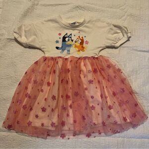 Bluey Toddler Girls Dress With Pink Sparkly Tulle Skirt